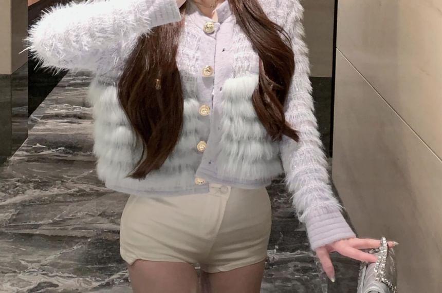 Plain Fluffy Trim Cardigan Product Image