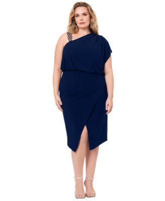 Plus Size High-Low Off-The-Shoulder Midi Dress Product Image