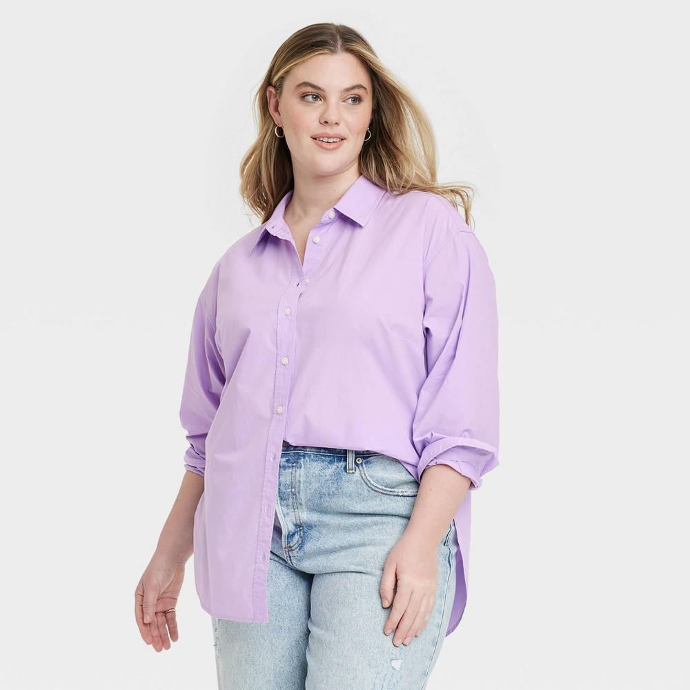 Womens Oversized Long Sleeve Collared Button-Down Shirt - Universal Thread Purple 2X Product Image