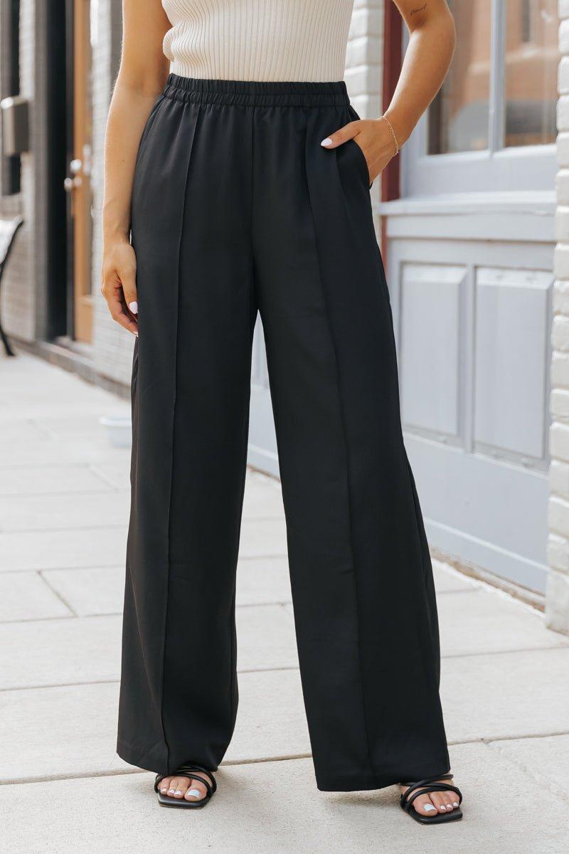 Black Front Seam Wide Leg Pants - FINAL SALE Product Image