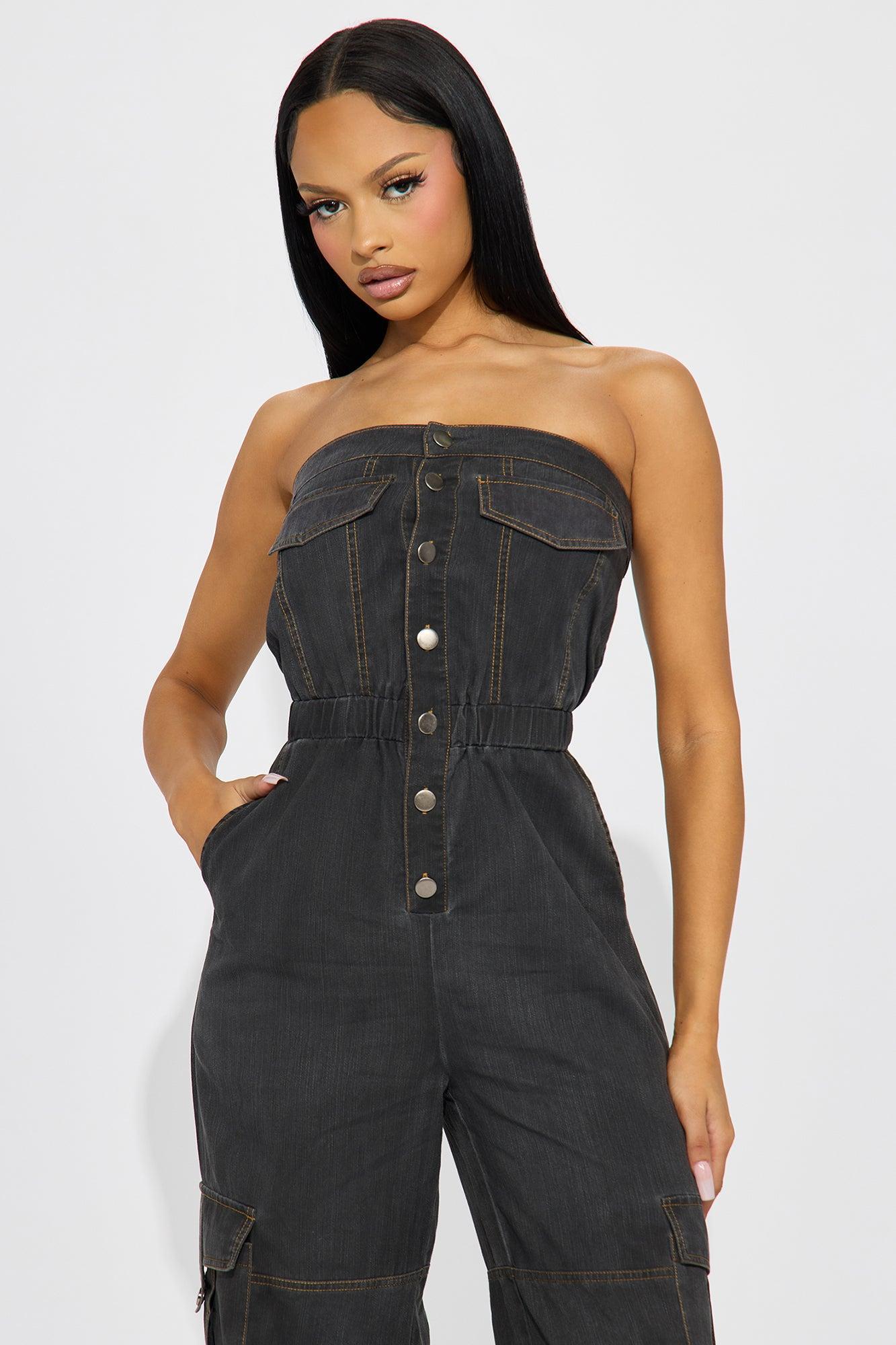 Just A Crush Jumpsuit - Charcoal Product Image