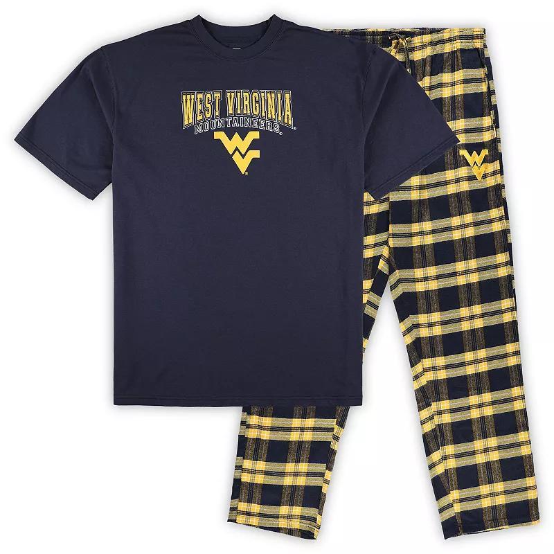 Mens Profile Navy Distressed West Virginia Mountaineers Big and Tall 2-Pack T-shirt and Flannel Pants Set Product Image