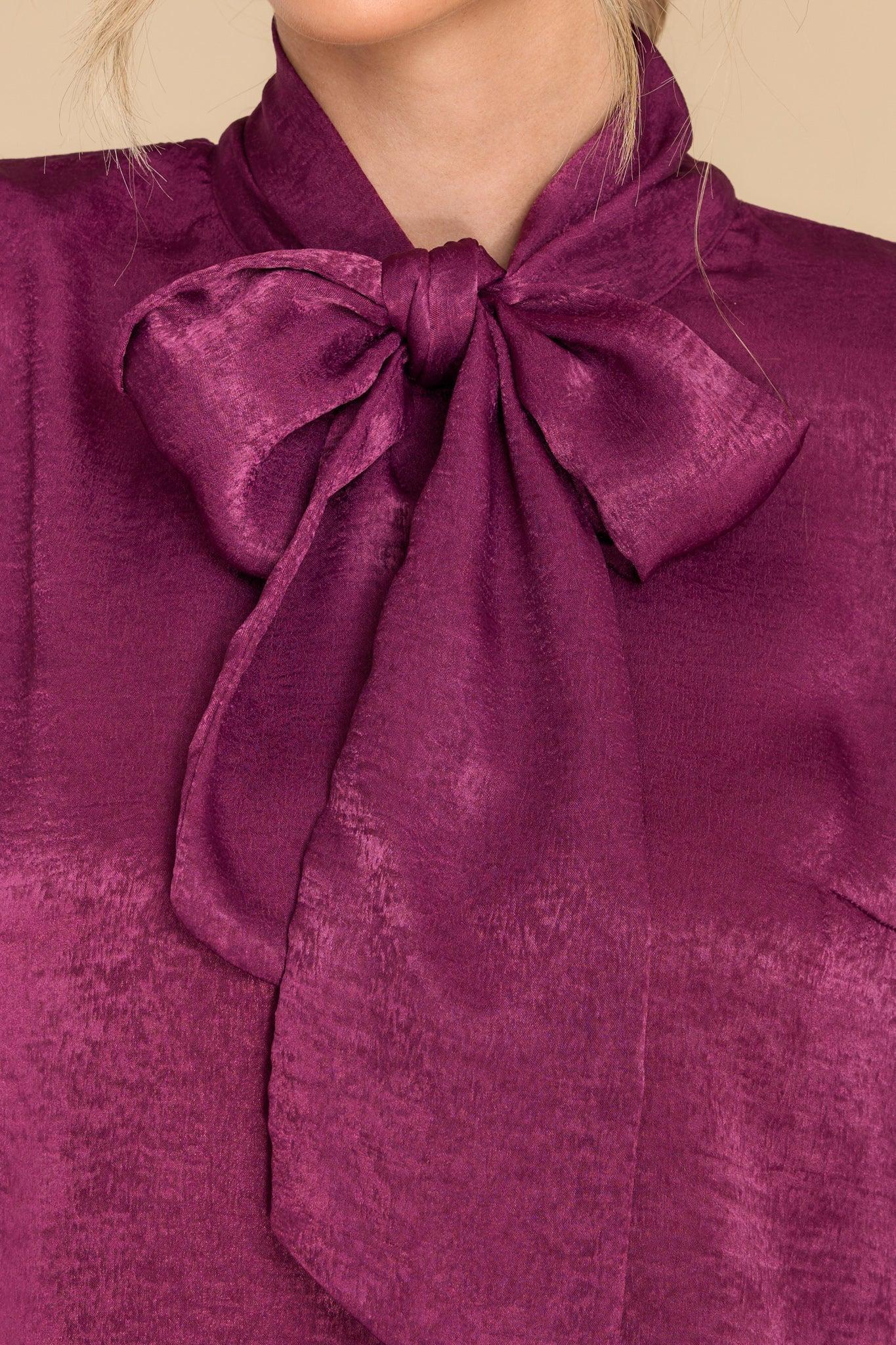 Aura I'm In Charge Dark Purple Tie Neck Top Product Image