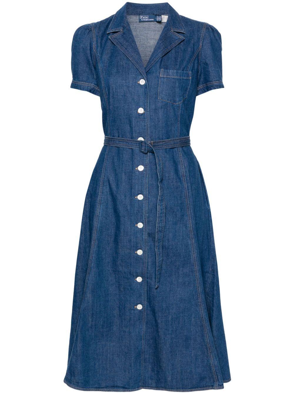 POLO RALPH LAUREN Buttoned Denim Midi Dress In Blau Product Image