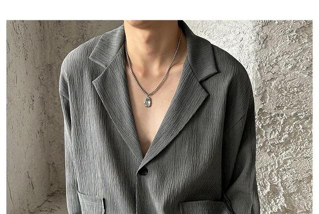 Notch Lapel Plain Single-Breasted Blazer / Mid Rise Loose Fit Dress Pants Product Image