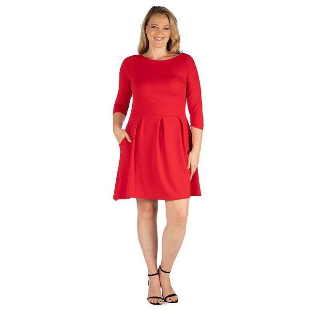 Plus Size 24seven Comfort Apparel Perfect Fit and Flare Pocket Dress, Womens Product Image