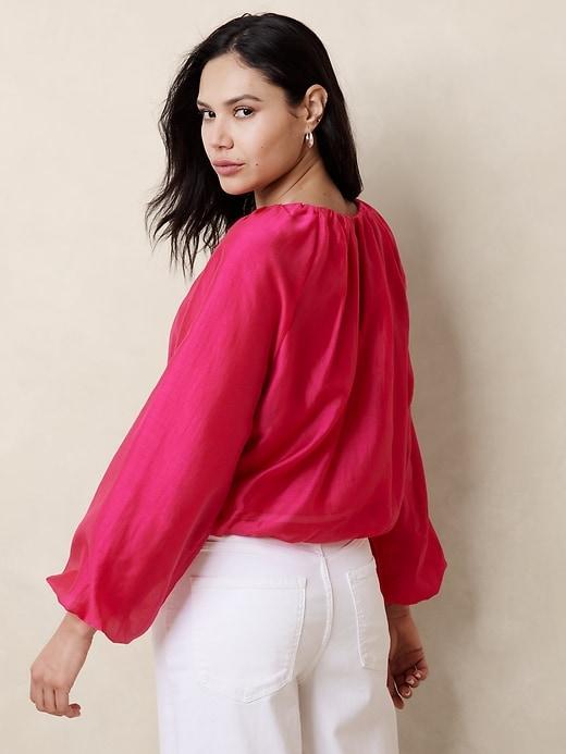 Puff-Sleeve Shirred Blouse Product Image