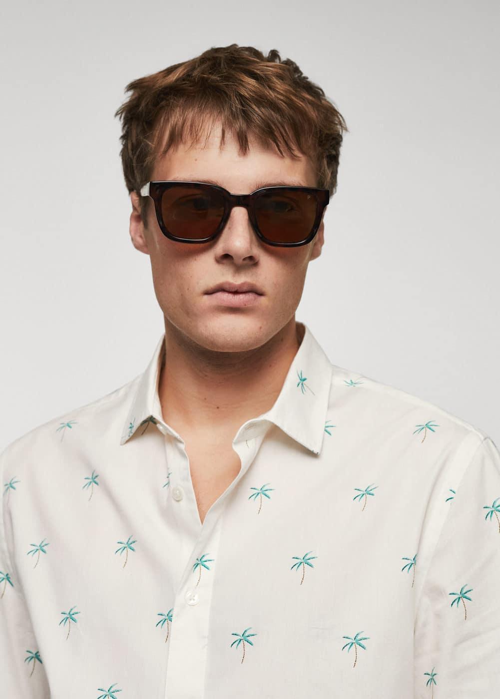 MANGO MAN - Palm print cotton shirt whiteMen Product Image