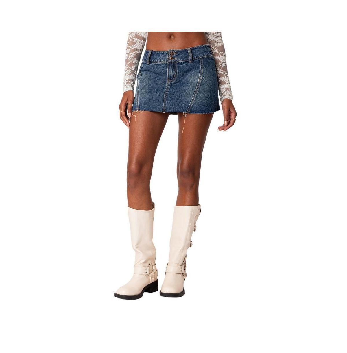 EDIKTED Donnie Raw Hem Denim Miniskirt Product Image