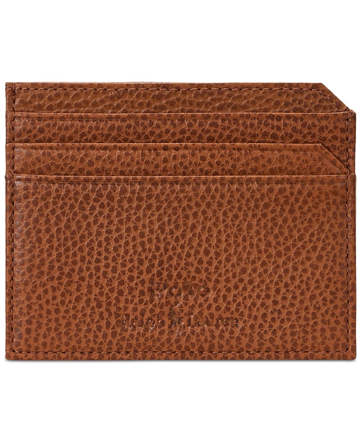 POLO RALPH LAUREN Men's Pebbled Leather Card Case In Brown Product Image