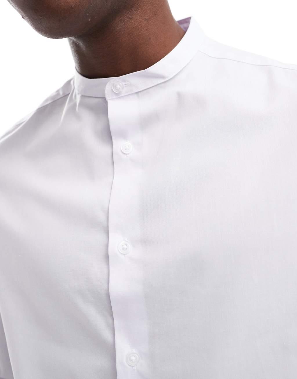 ASOS DESIGN regular shirt with band collar in white Product Image