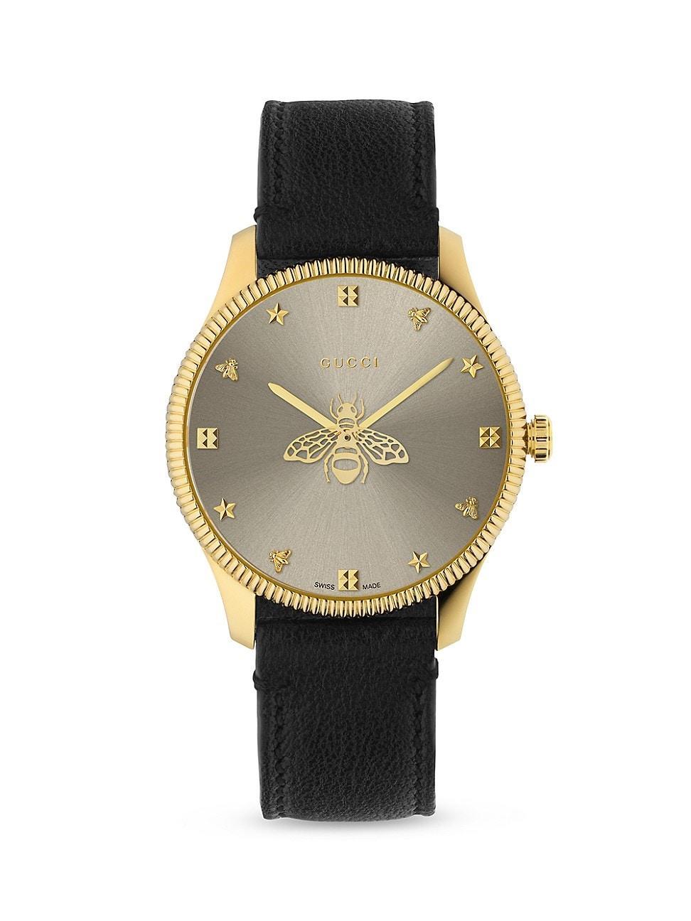 Womens G-Timeless Yellow Gold PVD & Leather Strap Watch Product Image