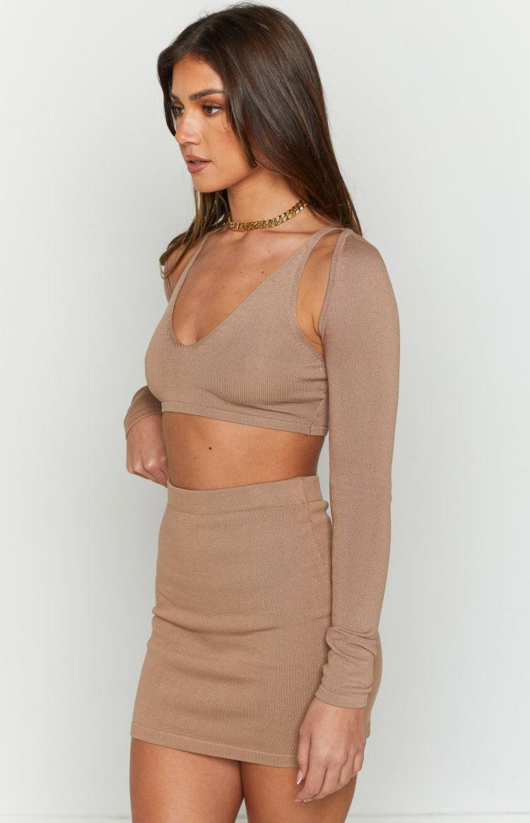 Mirrors Taupe Knit Mini Skirt Product Image