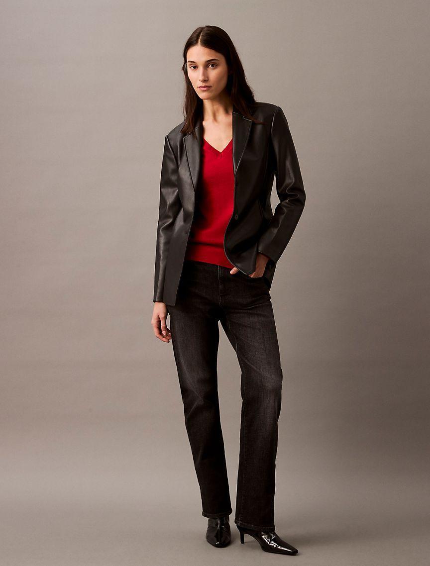 Faux Leather Slim Fit Blazer Product Image