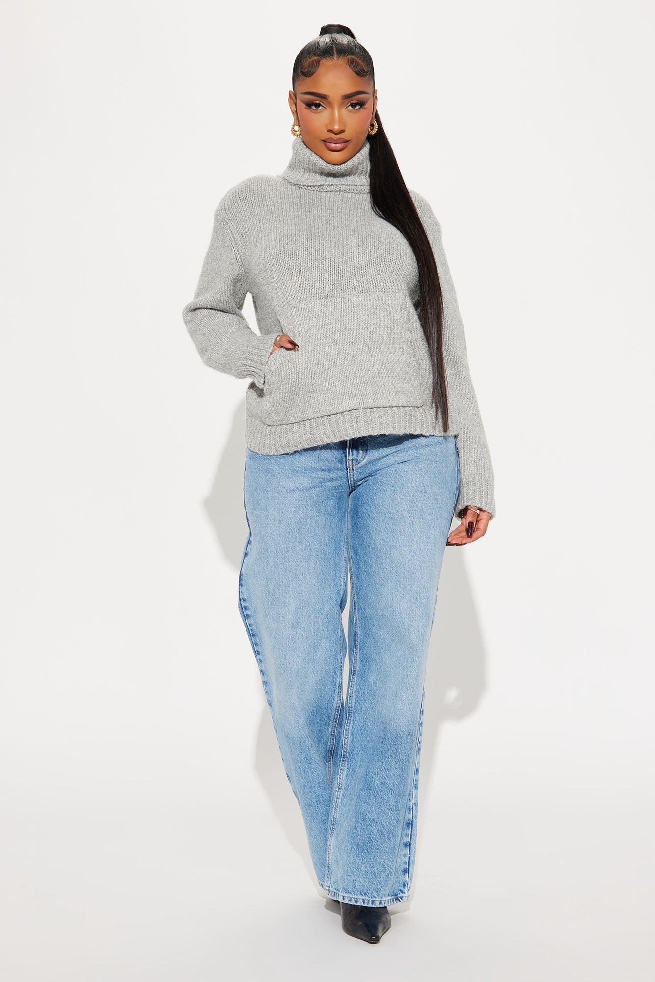 Feels Like Fall Turtle Neck Sweater - Heather Grey Product Image