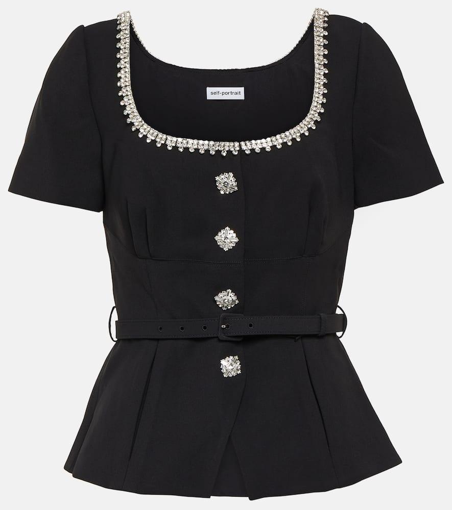 Embellished Belted Crepe Top In Black Product Image