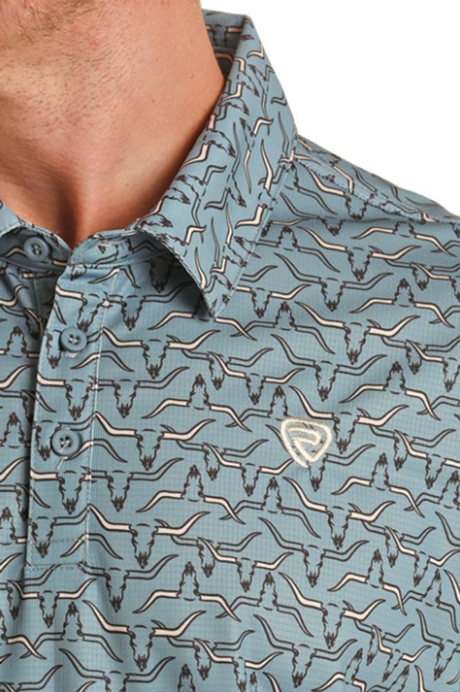 Rock & Roll Denim® Men's S/S Blue Longhorn Print Polo Product Image