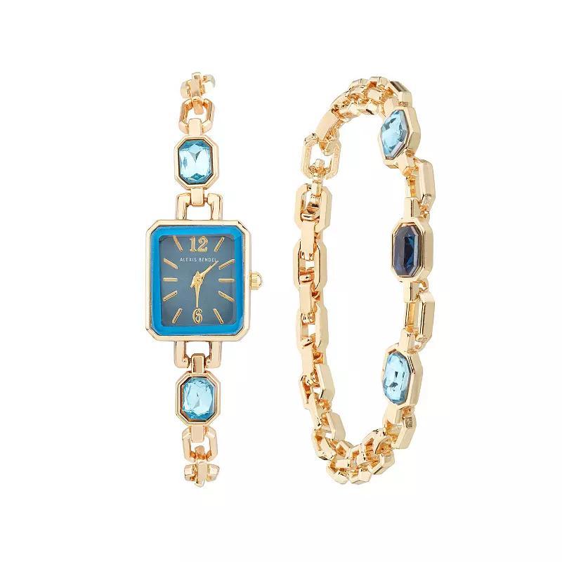 Jessica Carlyle Womens Gold Tone Blue Crystal Watch & Chain Bracelet Set Product Image