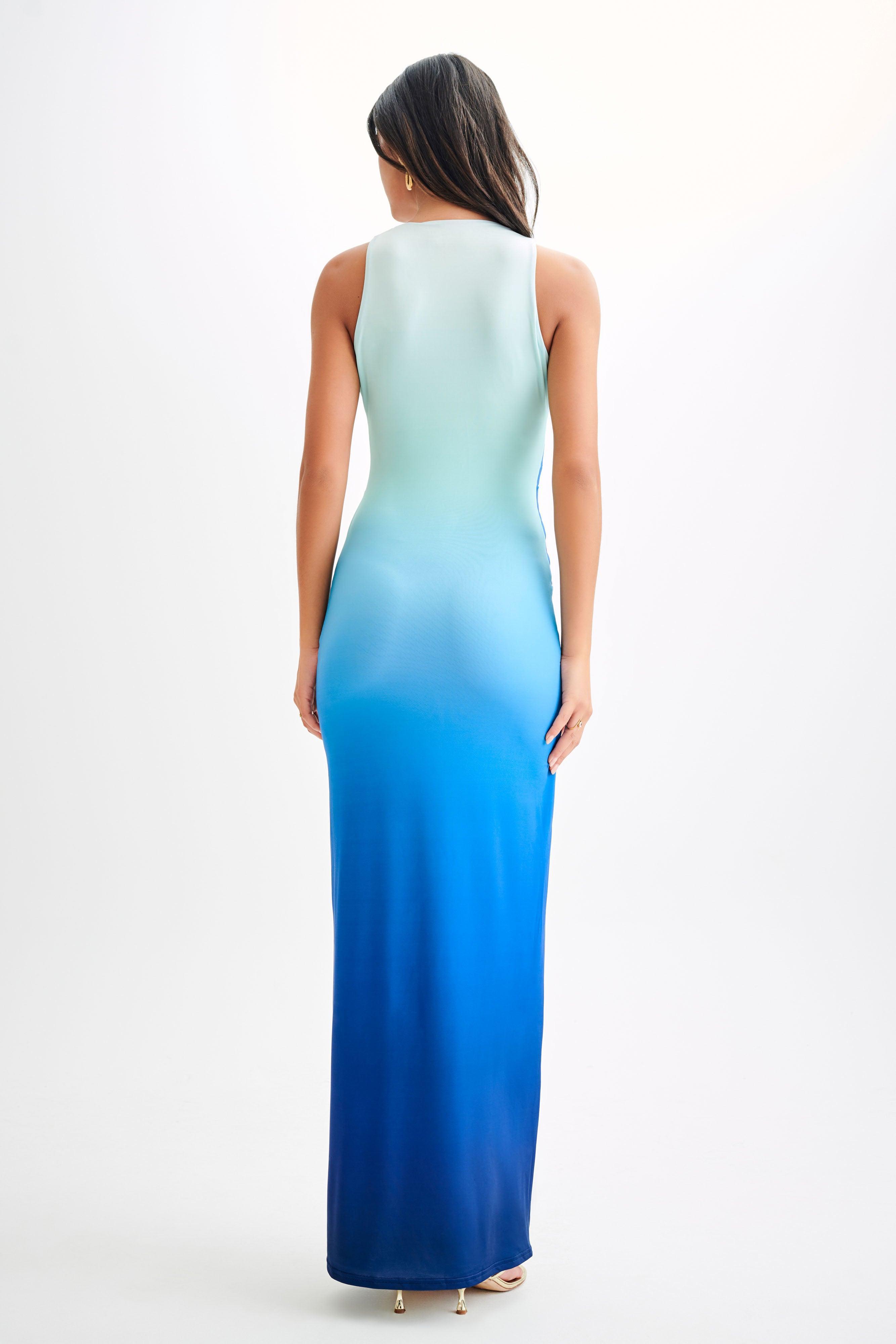 Stella Draped Slinky Maxi Dress - Ombre Blue Product Image