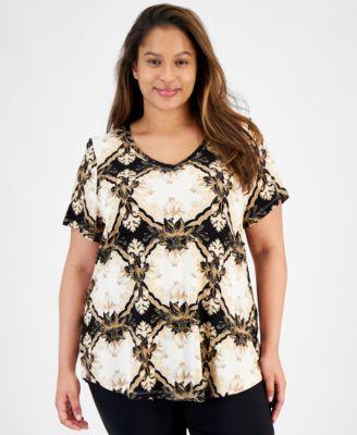 Plus Size Lush Print V-Neck Top, Created for Macy's Product Image