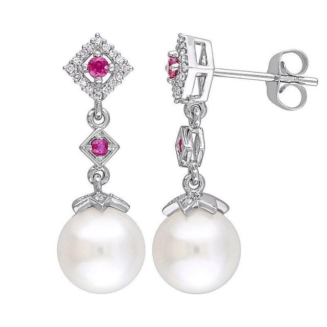 Stella Grace 10k White Gold Freshwater Cultured Pearl Ruby Drop Earrings, Womens Product Image