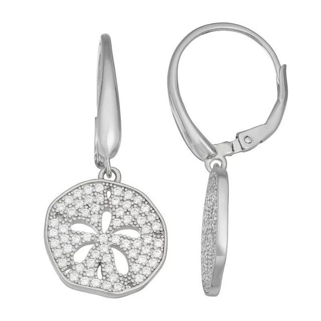 Sterling Silver Cubic Zirconia Sand Dollar Drop Earrings, Womens Product Image