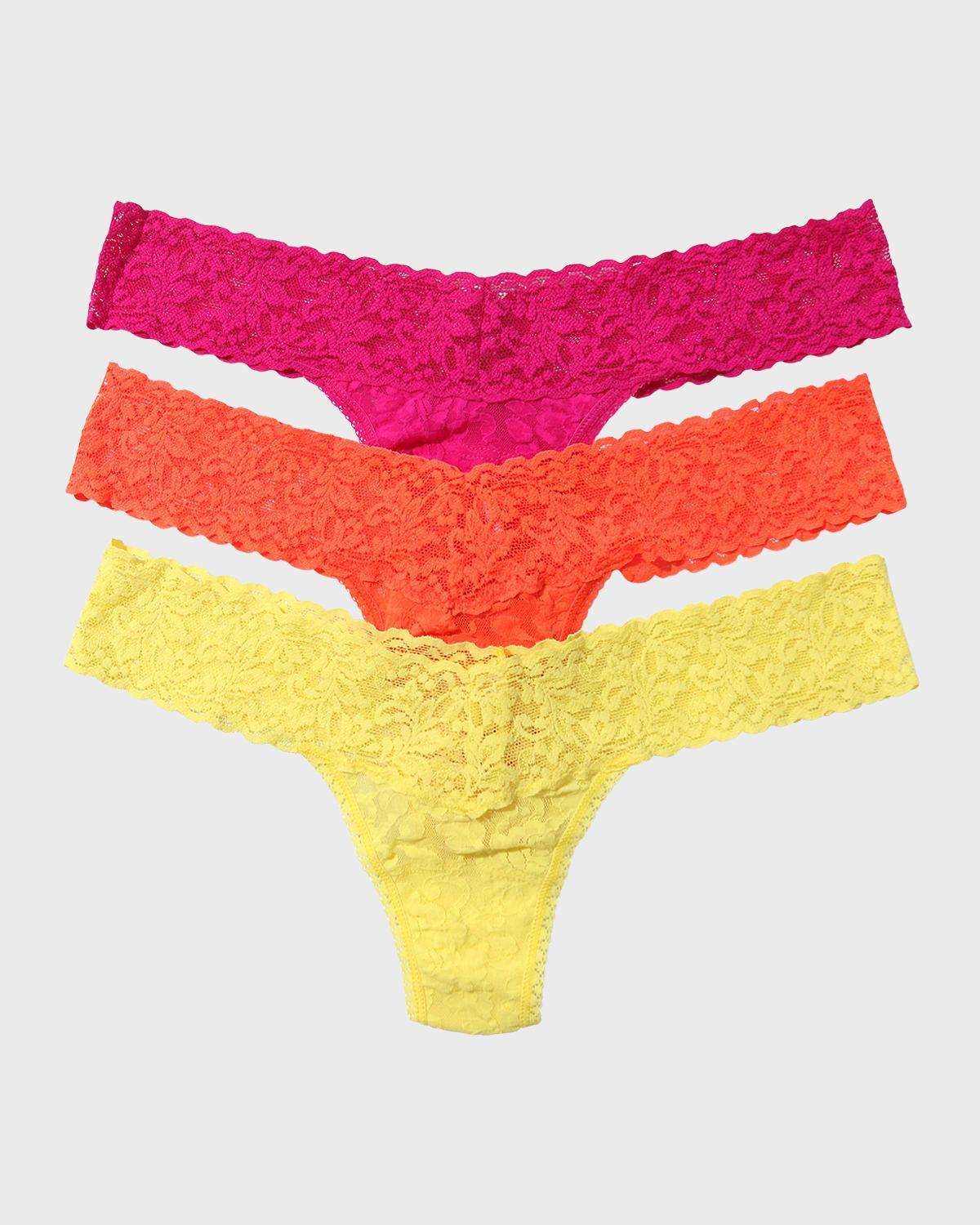 Hanky Panky 3-Pack Print Box Low Row Rise Thong (Still Blooming (Floral)/Venetian Pink/Fiji Blue/Citrus Punch) Women's Underwear Product Image