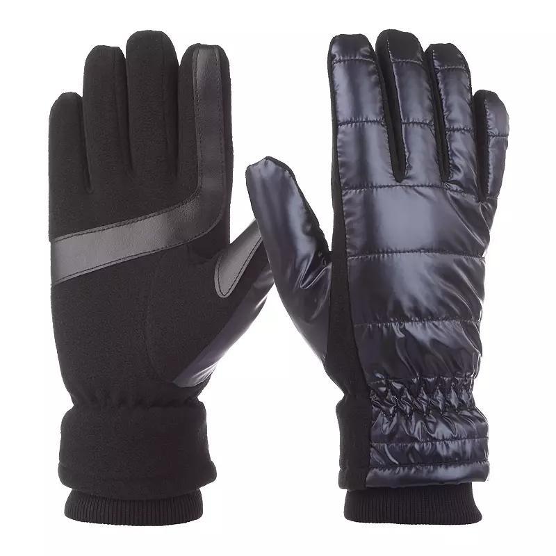 Womens isotoner Sleek Heat Pongee and Fleece Water Repellent Touchscreen Gloves Grey Ivory Product Image