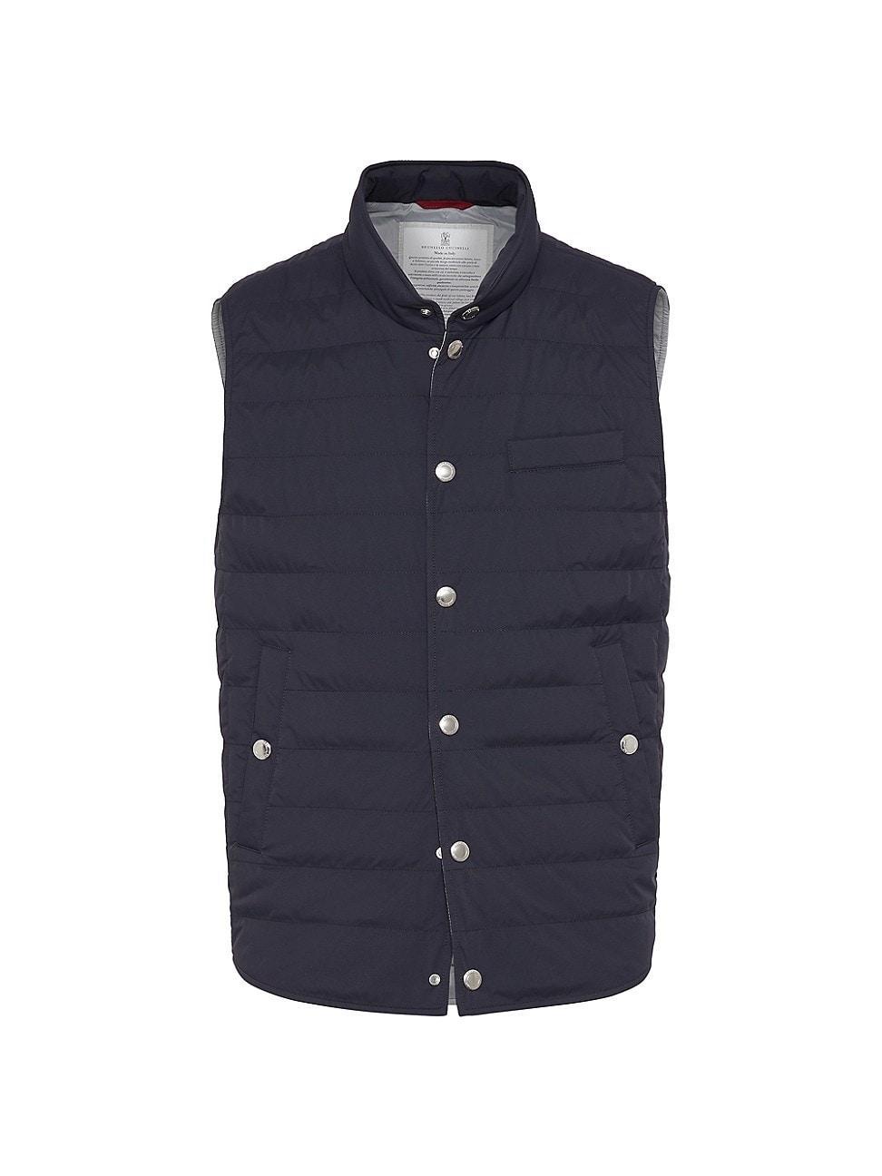 Brunello Cucinelli Men's Snap-Front Quilted Down Vest  - BLUE - Size: Small Product Image