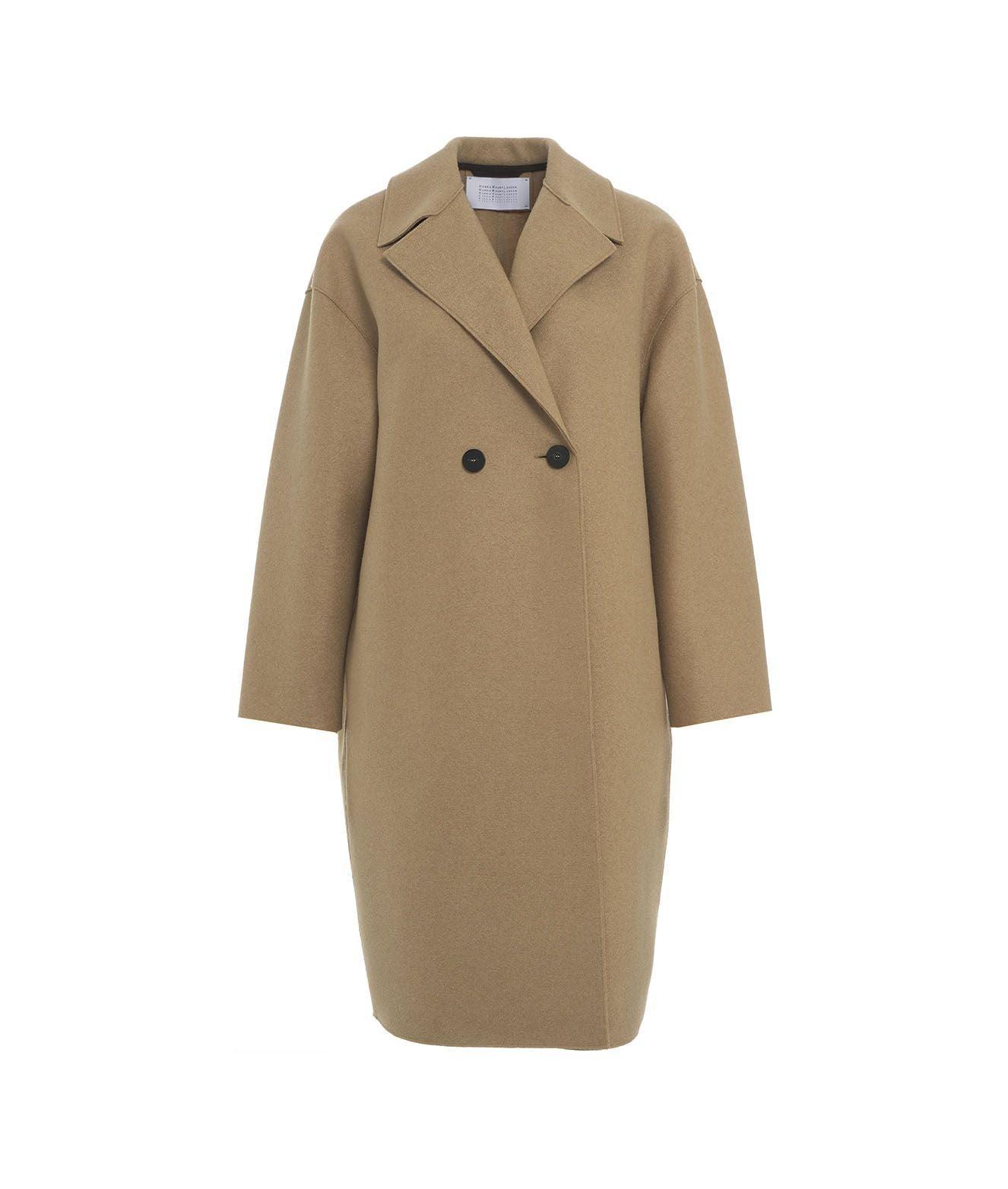 Drop-shoulder coat in pressed wool product image