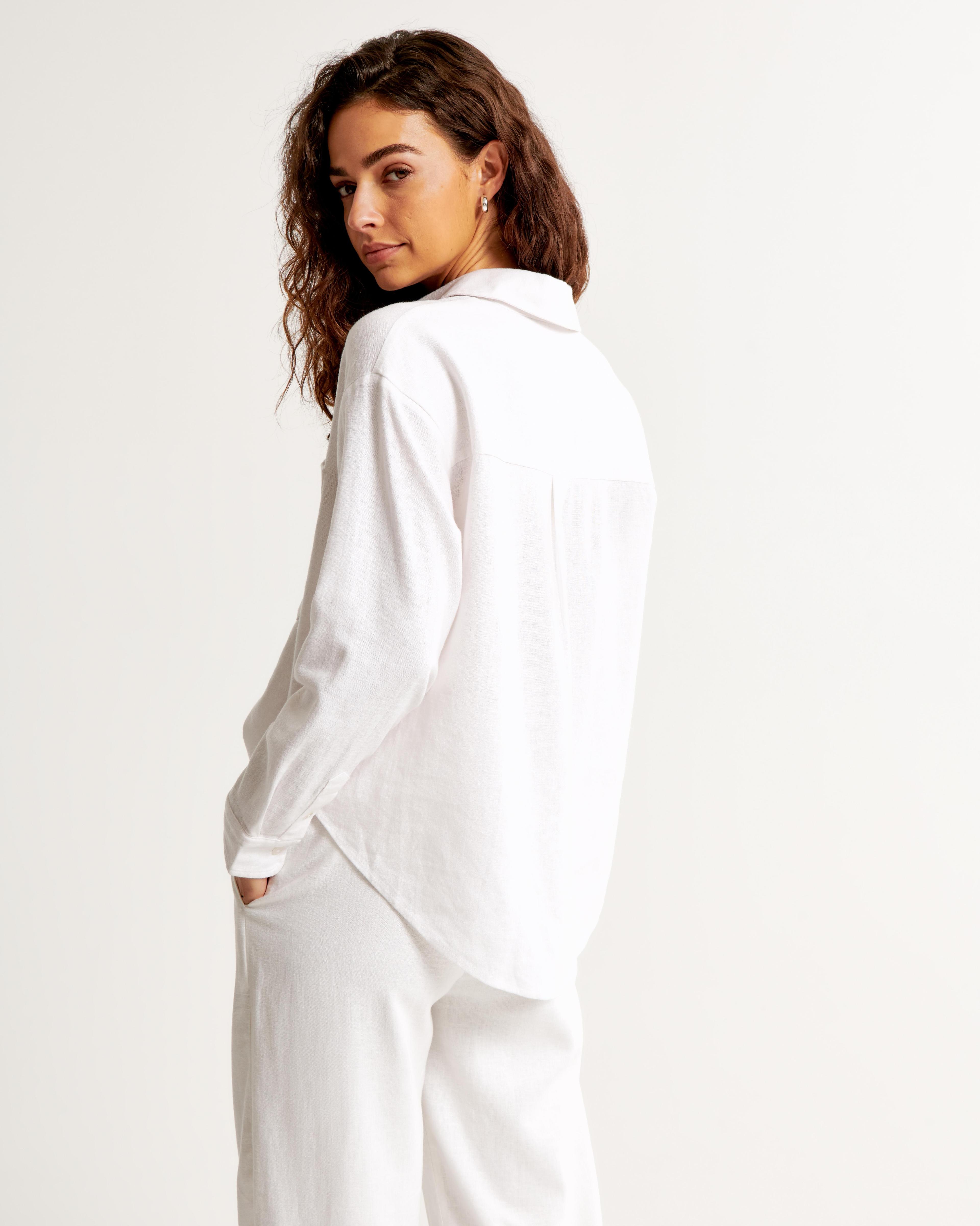 Oversized Linen-Blend Step Hem Shirt Product Image