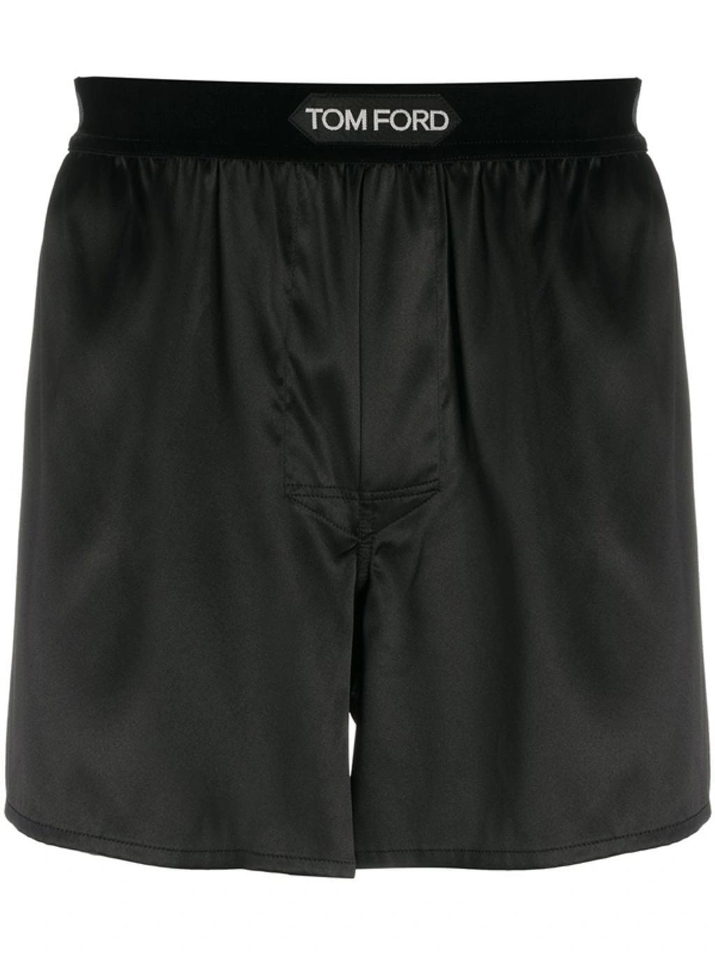 TOM FORD Men's Silk Jacquard Logo Boxers In Black Product Image