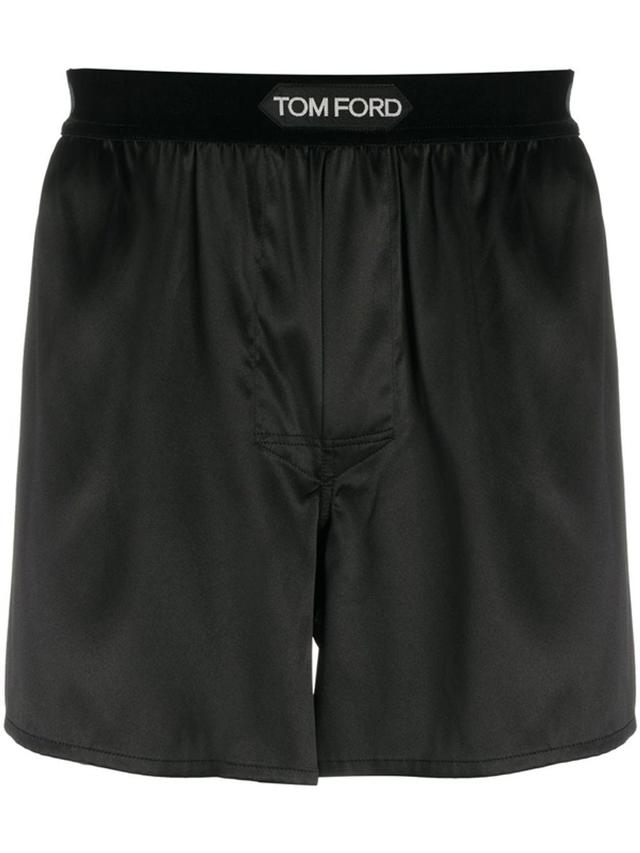 Men's Silk Jacquard Logo Boxers In Black Product Image