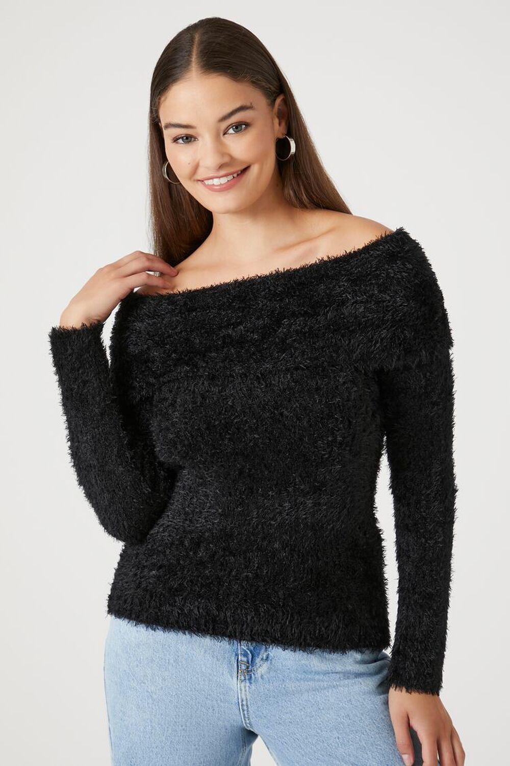 Fuzzy Knit Off-the-Shoulder Sweater | Forever 21 Product Image