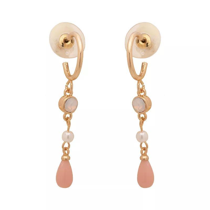 LC Lauren Conrad Gold Tone Crystal & Simulated Pearl Coral Linear Drop Earrings, Womens Product Image