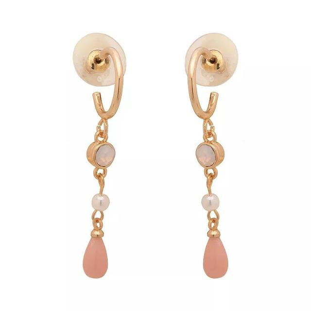 LC Lauren Conrad Gold Tone Crystal & Simulated Pearl Coral Linear Drop Earrings, Womens Product Image