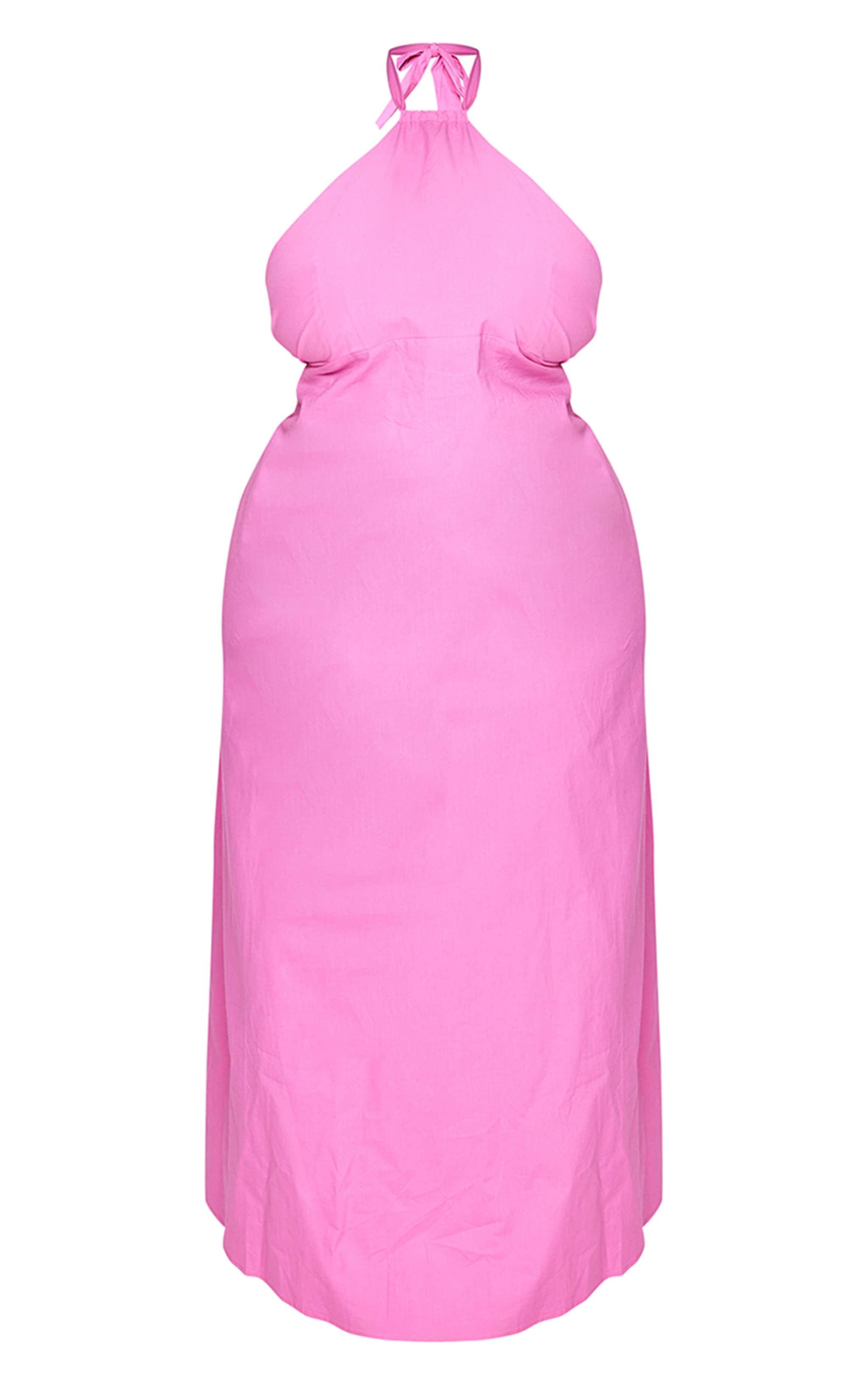 Plus Fuchsia Linen Look Knot Halterneck Maxi Dress Product Image