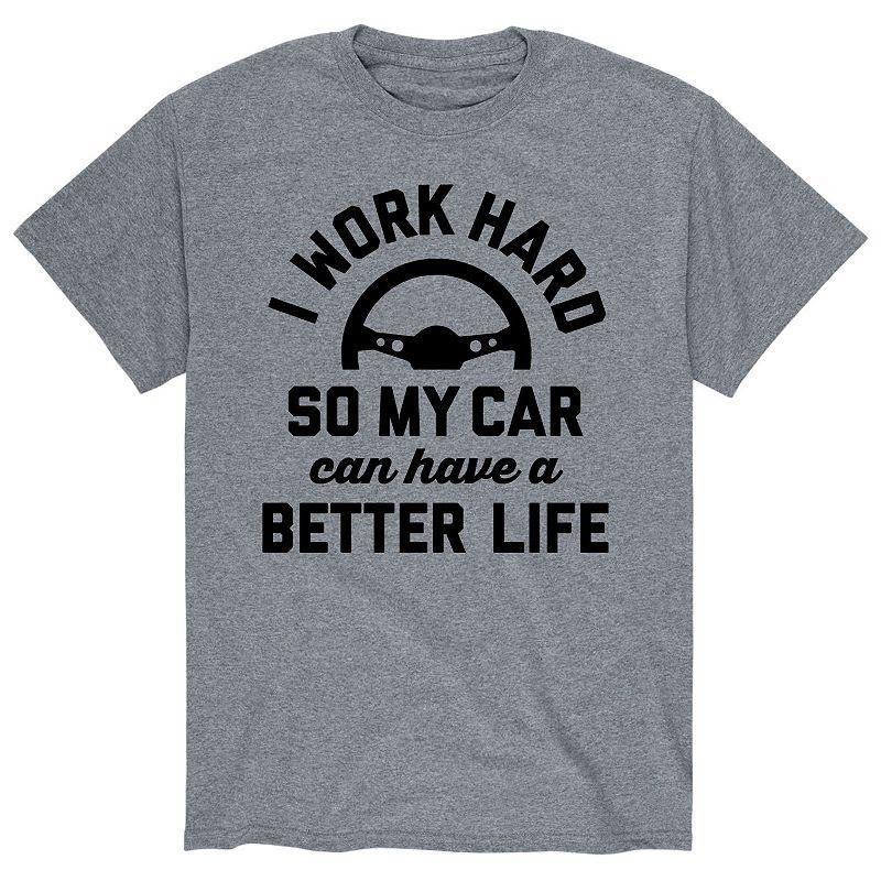 Mens I Work Hard Car Better Life Tee Grey Product Image