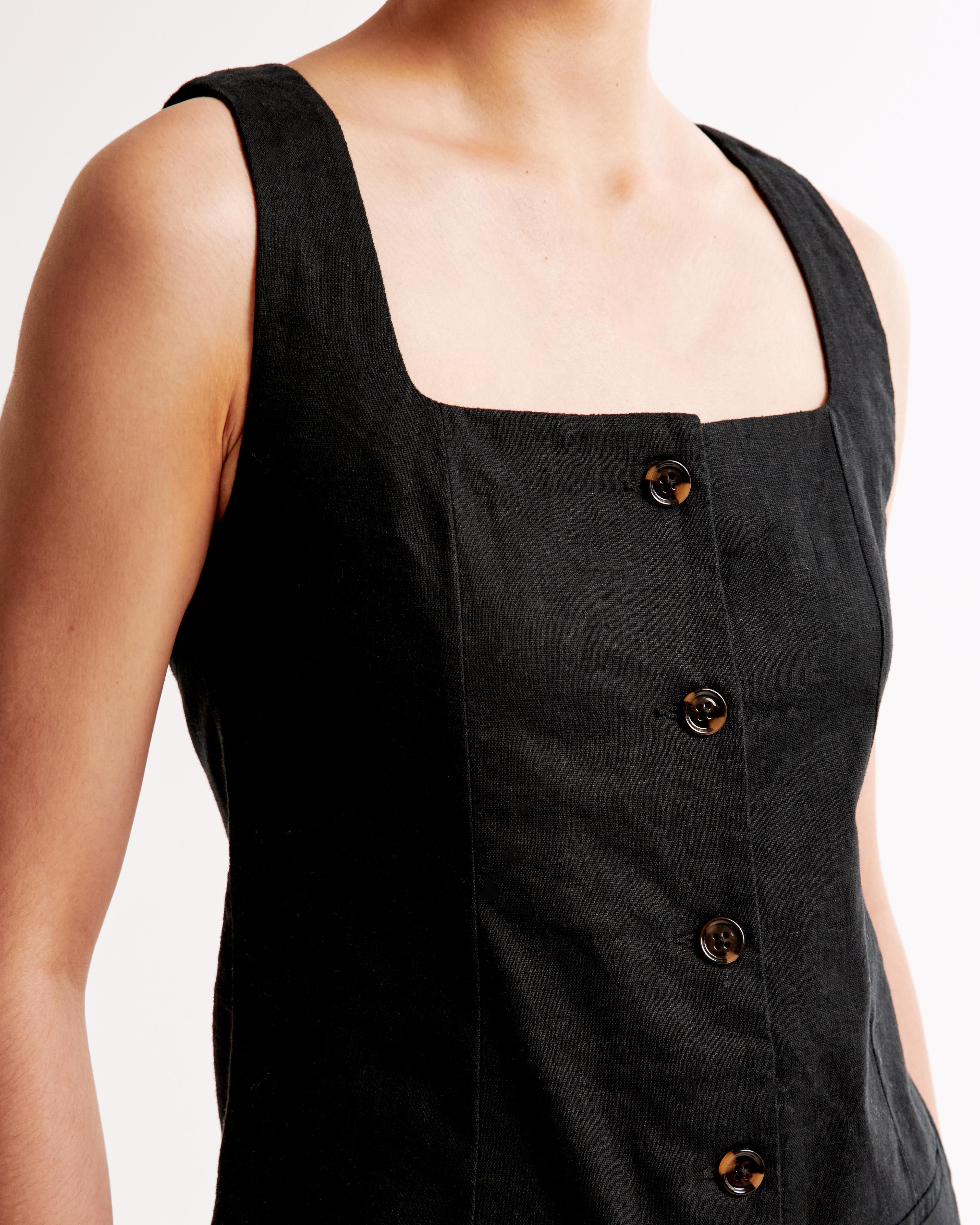 The A&F Mara Squareneck Linen-Blend Vest Mini Dress Product Image