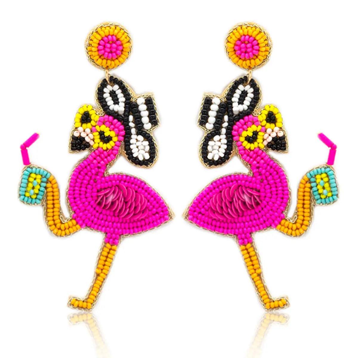 Beaded Flamingo Sunglasses Post Dangle Earrings Female Product Image