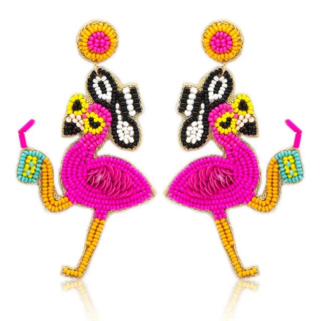 Beaded Flamingo Sunglasses Post Dangle Earrings Female Product Image