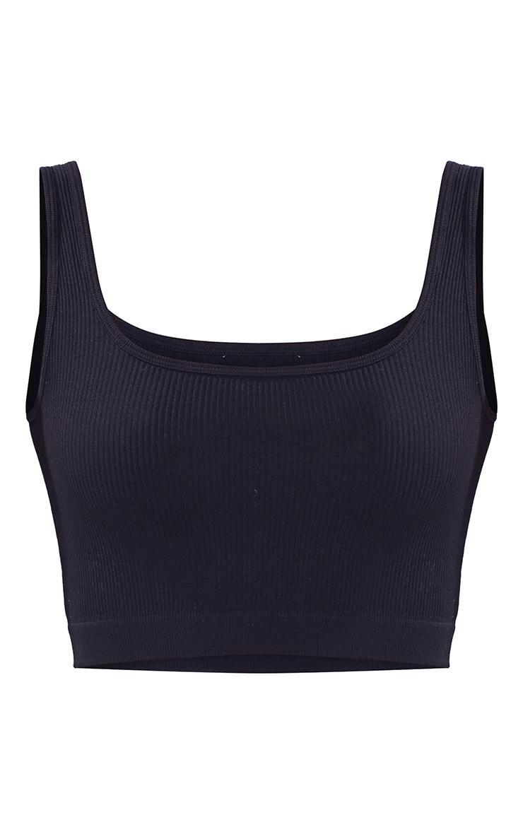 Black Snatched Rib Sleeveless Crop Top Product Image