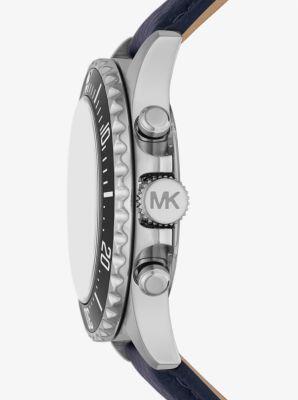 Oversized Everest Silver-Tone and Pebbled Leather Watch Product Image