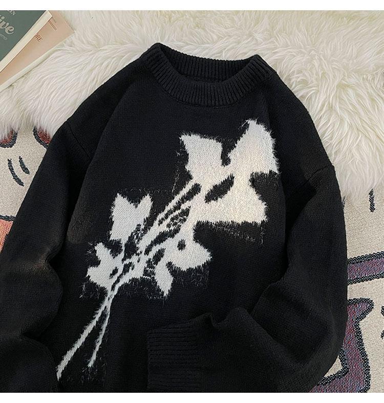 Crew Neck Patterned Sweater Product Image