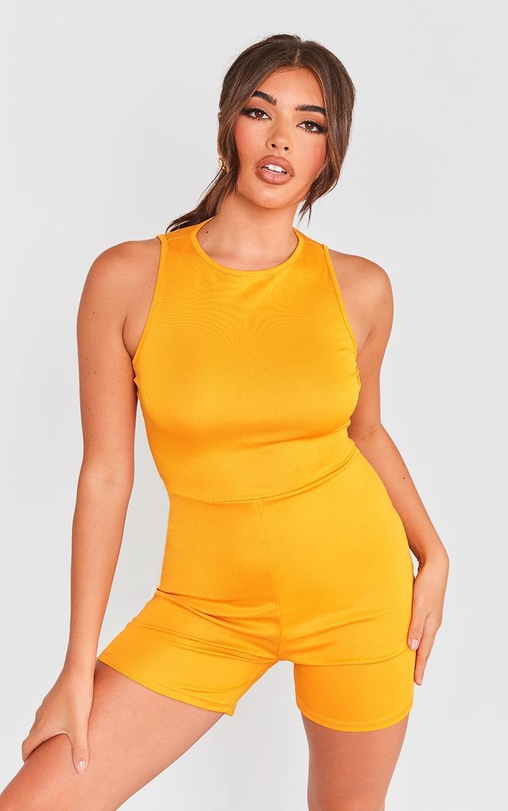 Orange Ribbed Racer Unitard Product Image