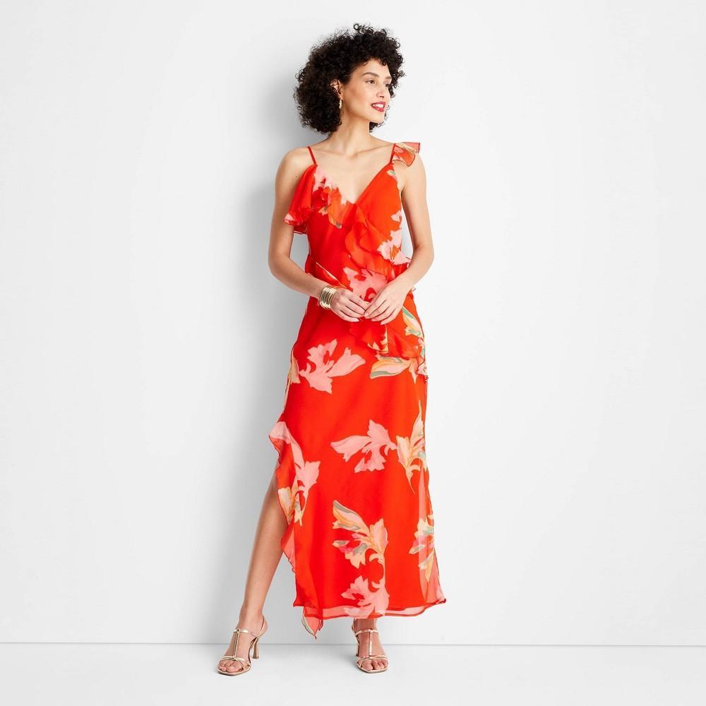 Womens Ruffle Ankle Length Dress - Future Collective with Jenee Naylor Red Floral M Product Image