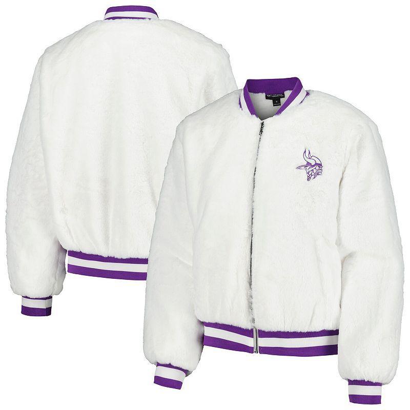 Womens The Wild Collective Minnesota Vikings Fur Full-Zip Bomber Jacket Product Image