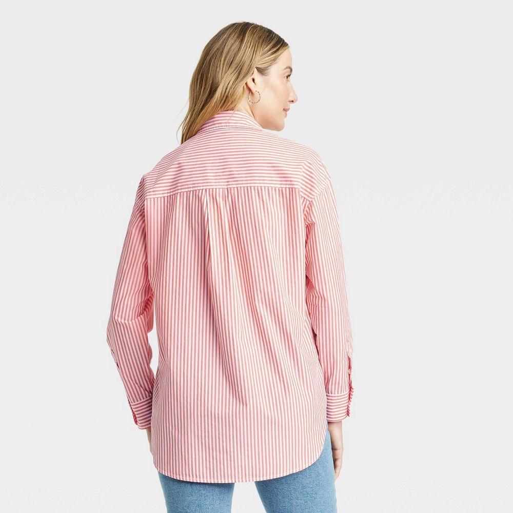 Womens Oversized Long Sleeve Collared Button-Down Shirt - Universal Thread Red Striped M Product Image