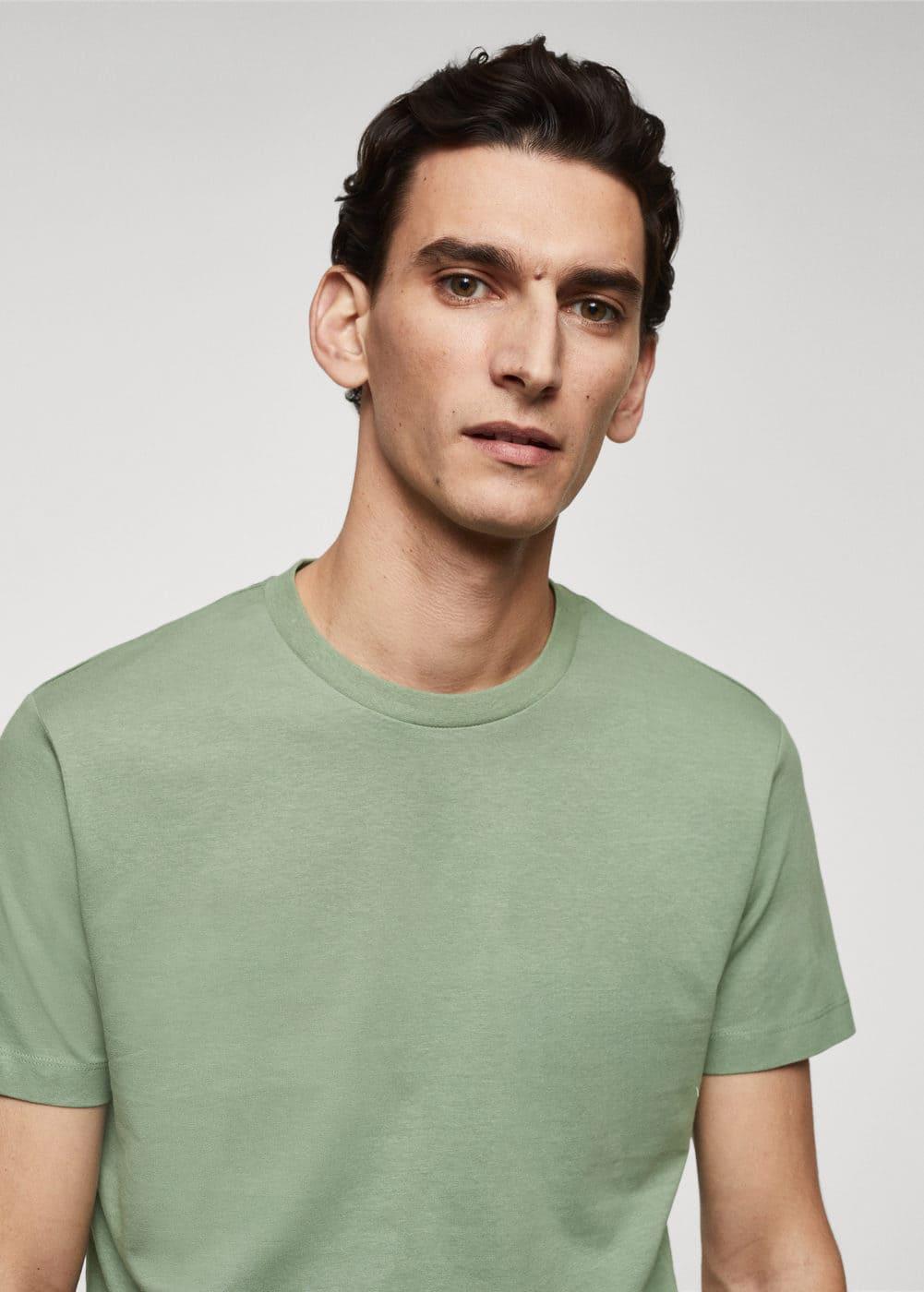 MANGO MAN - Basic cotton stretch T-shirt greenMen Product Image