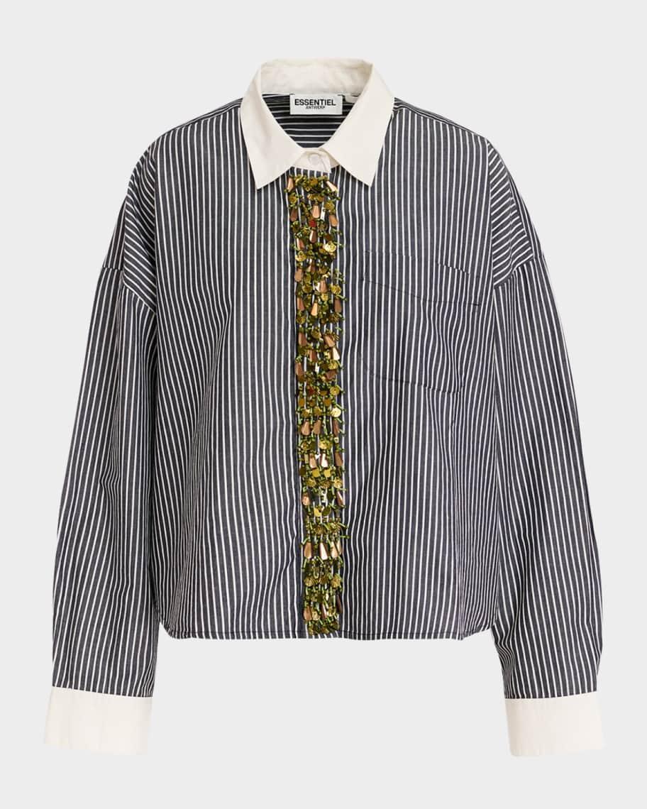 Gail Striped Button-Front Shirt with Embellished Placket product image